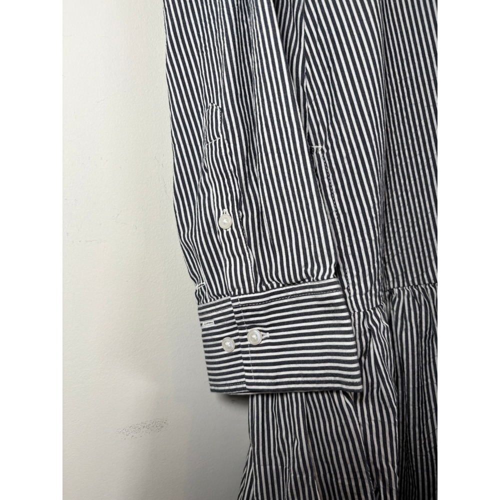 Lands End Shirt Dress Blue White Striped Ruffle Hem Preppy Coastal Casual Small - Picture 6 of 8